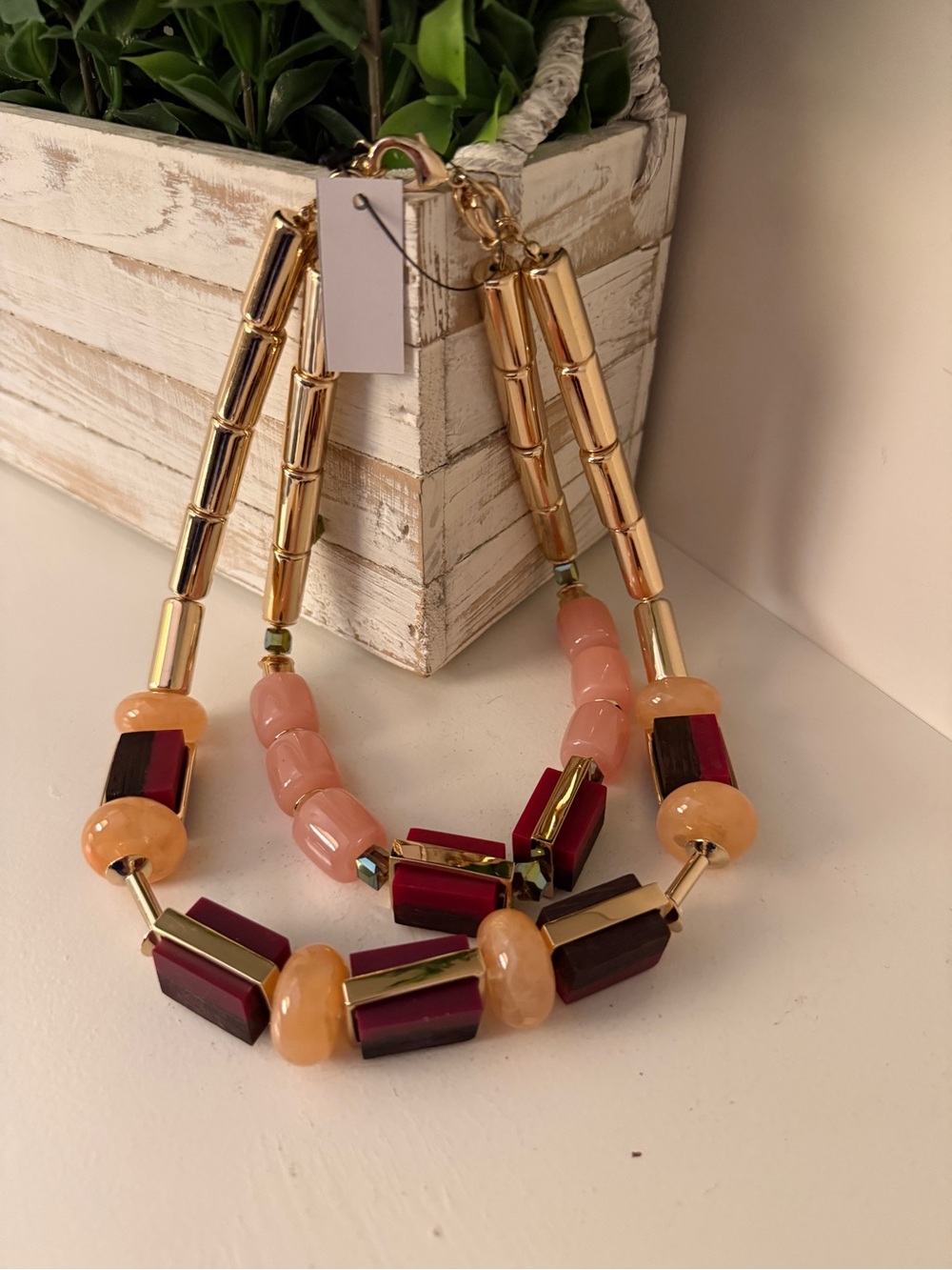 NWT Chico’s Berry Multi Chunky Multi Strand Statement Necklace Gold Pink